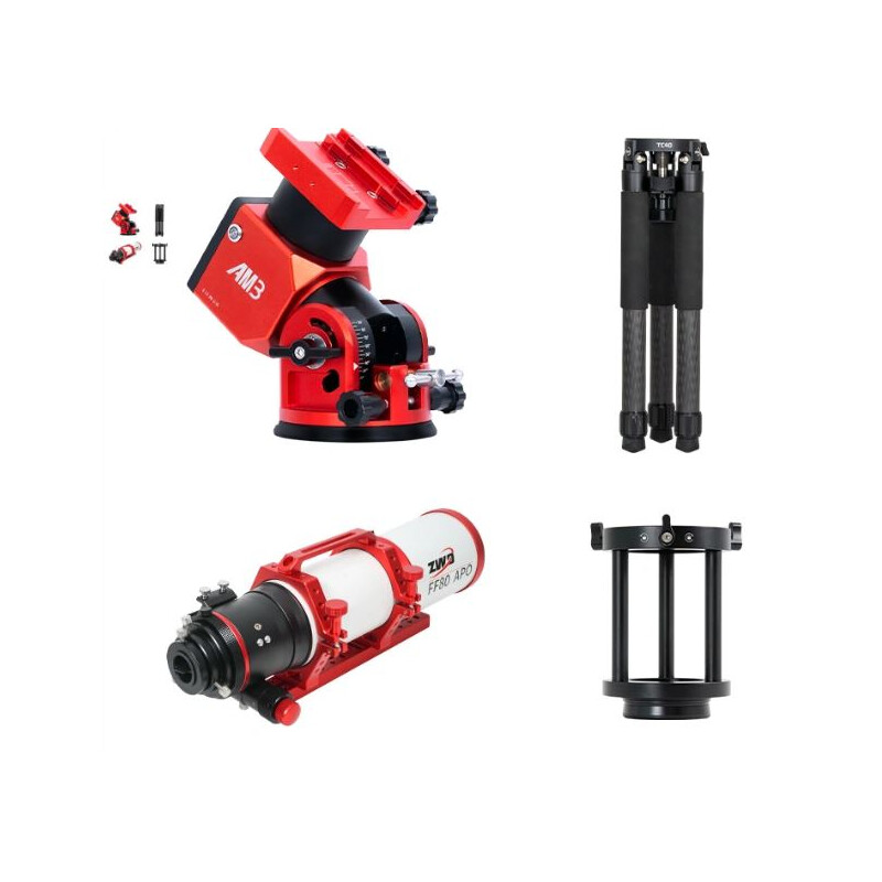 ZWO Telescopio FF80 AP 80/600 Quadruplet con AM3 e Cavalletto Carbon