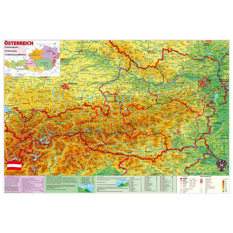 Stiefel Mappa Österreich National- und Naturparks mit UNESCO-Welterbestätten (98 x 68 cm)