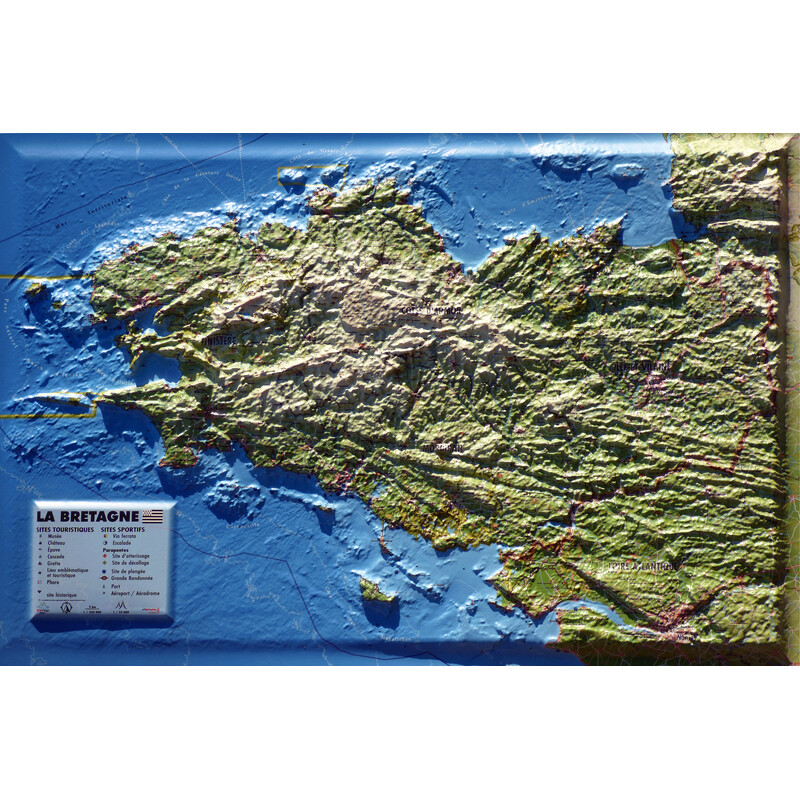 3Dmap Mappa Regionale Carte en relief de la Bretagne (61 cm x 41 cm)
