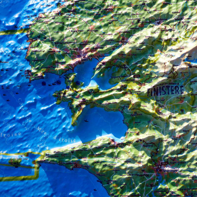 3Dmap Mappa Regionale Carte en relief de la Bretagne (61 cm x 41 cm)