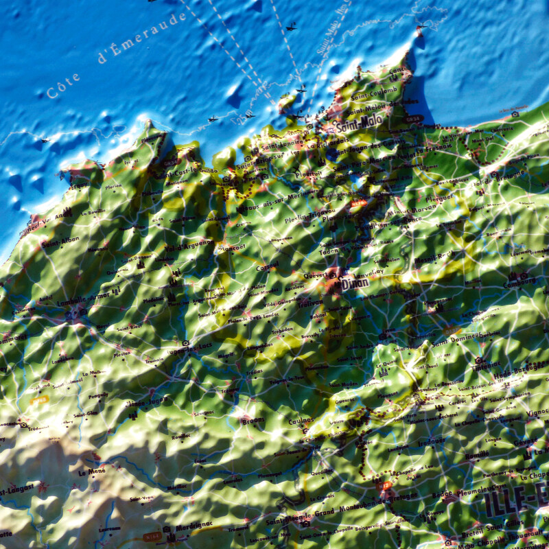 3Dmap Mappa Regionale Carte en relief de la Bretagne (61 cm x 41 cm)