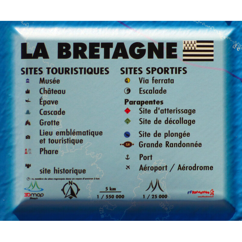 3Dmap Mappa Regionale Carte en relief de la Bretagne (61 cm x 41 cm)