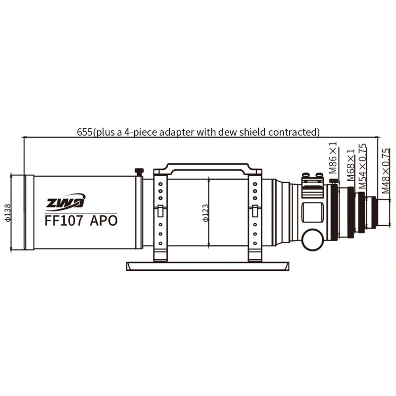 ZWO Rifrattore Apocromatico AP 107/749 FF107