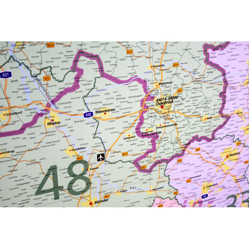 GeoMetro Mappa Regionale Codici postali della Bassa Sassonia (100 x 123 cm)