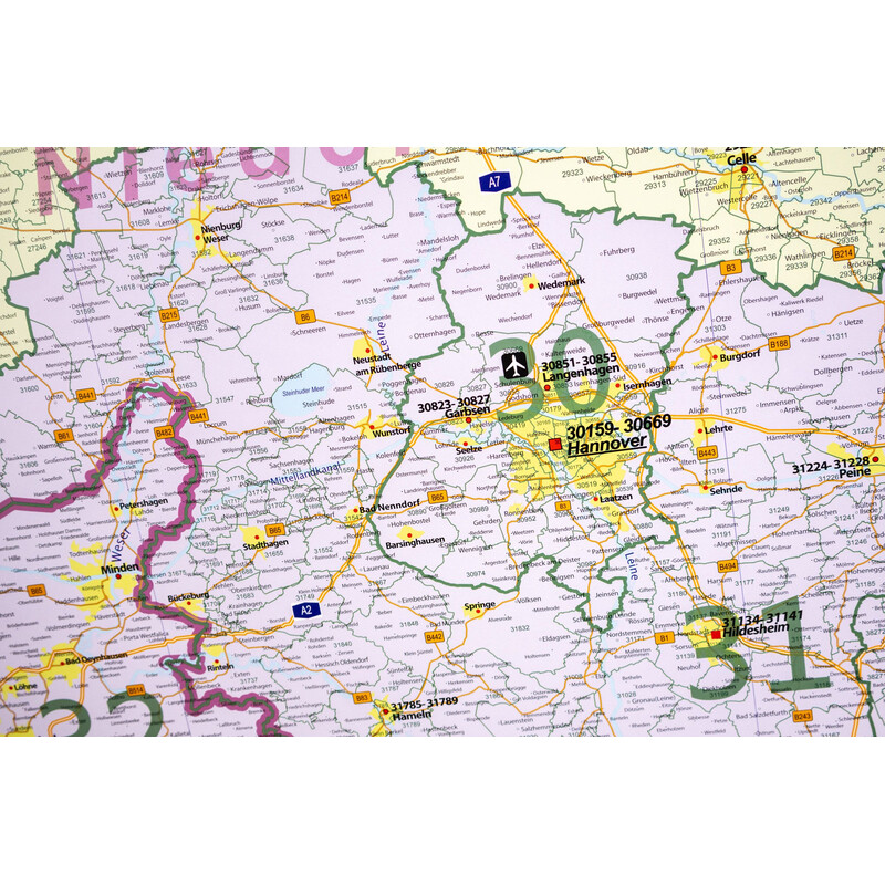 GeoMetro Mappa Regionale Codici postali della Bassa Sassonia (100 x 123 cm)