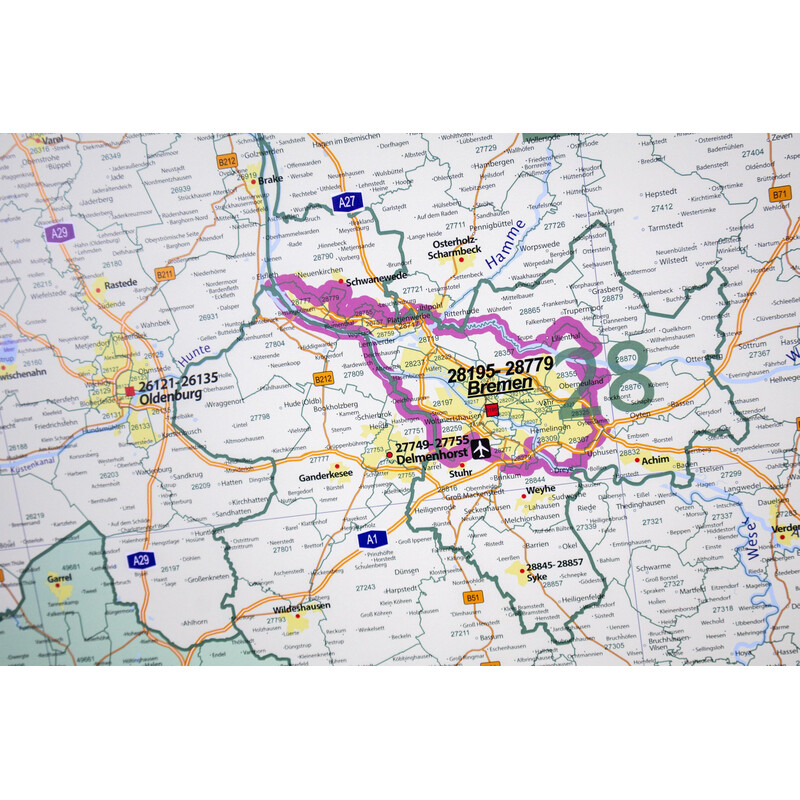 GeoMetro Mappa Regionale Codici postali della Bassa Sassonia (100 x 123 cm)