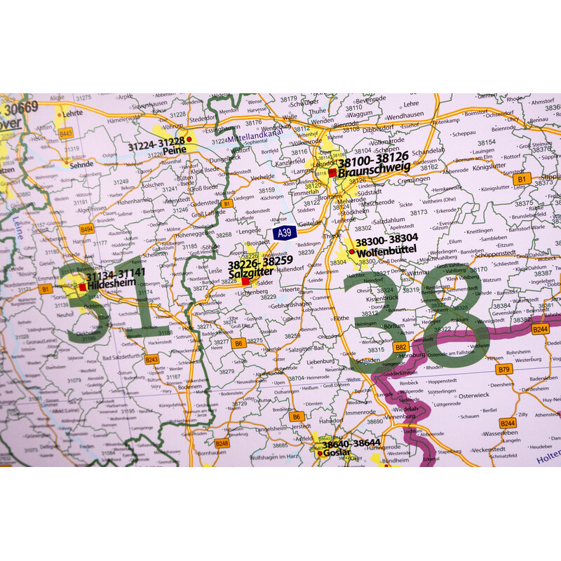 GeoMetro Mappa Regionale Codici postali della Bassa Sassonia (100 x 110 cm)