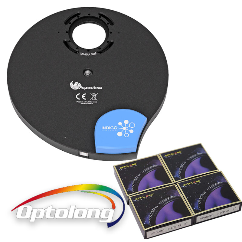 PegasusAstro Ruota portafiltri Indigo + filtri LRGB Optolong da 2"